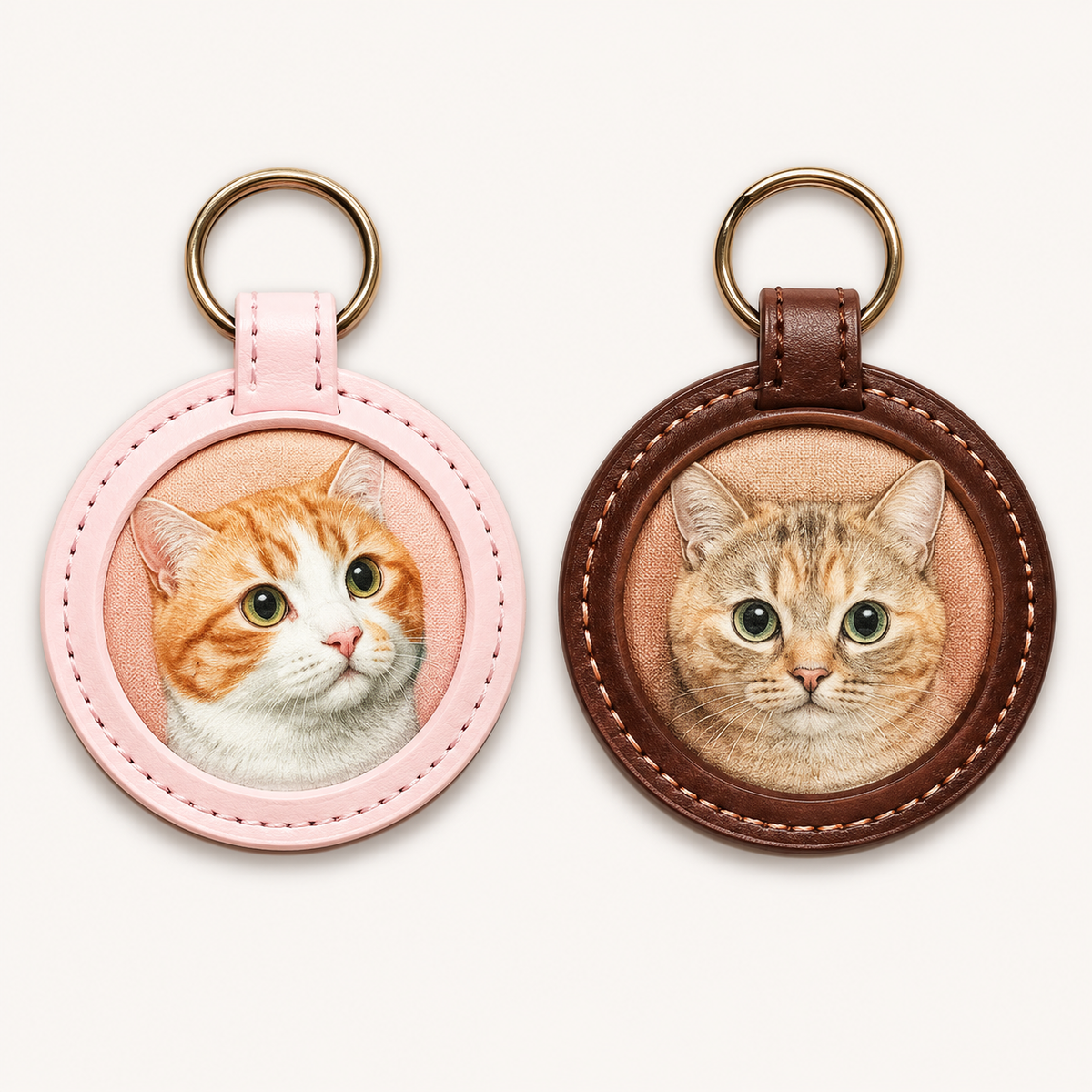 Custom Leather Carved Pet Portrait Keychain – Personalized Cat & Dog Memorial Gift