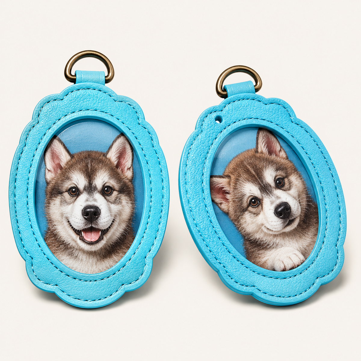 Custom Leather Carved Pet Portrait Keychain – Personalized Cat & Dog Memorial Gift